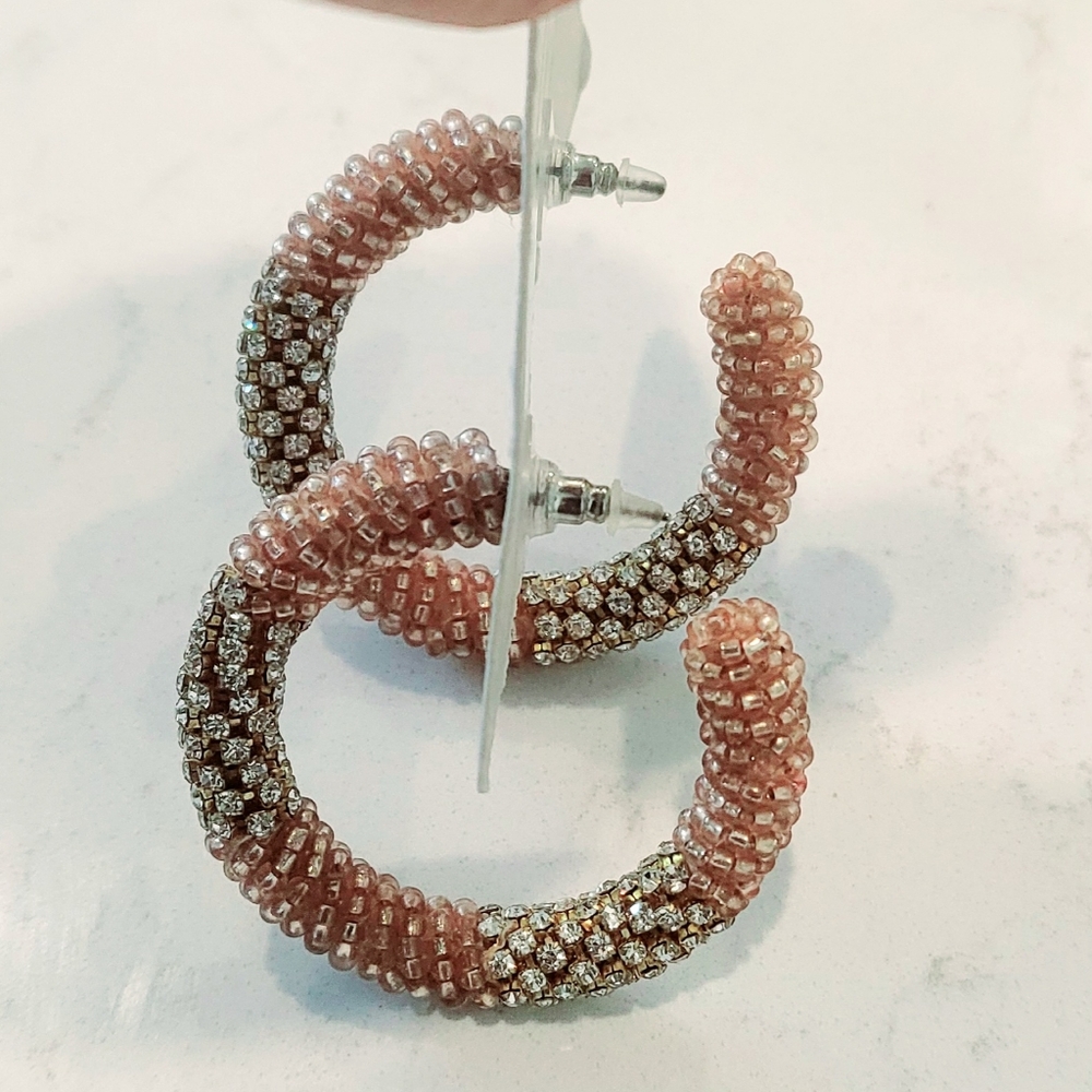 Nwt Deepa Gurnani Anthropologie Rose Gold Lana Beaded Hoop Earrings